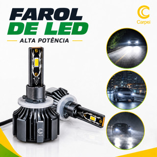 Par de Farol LED Carpei 6500K Alta Potência CSP 3570 12V com Cooler – H1 H3 H4 H7 H11 H13…
