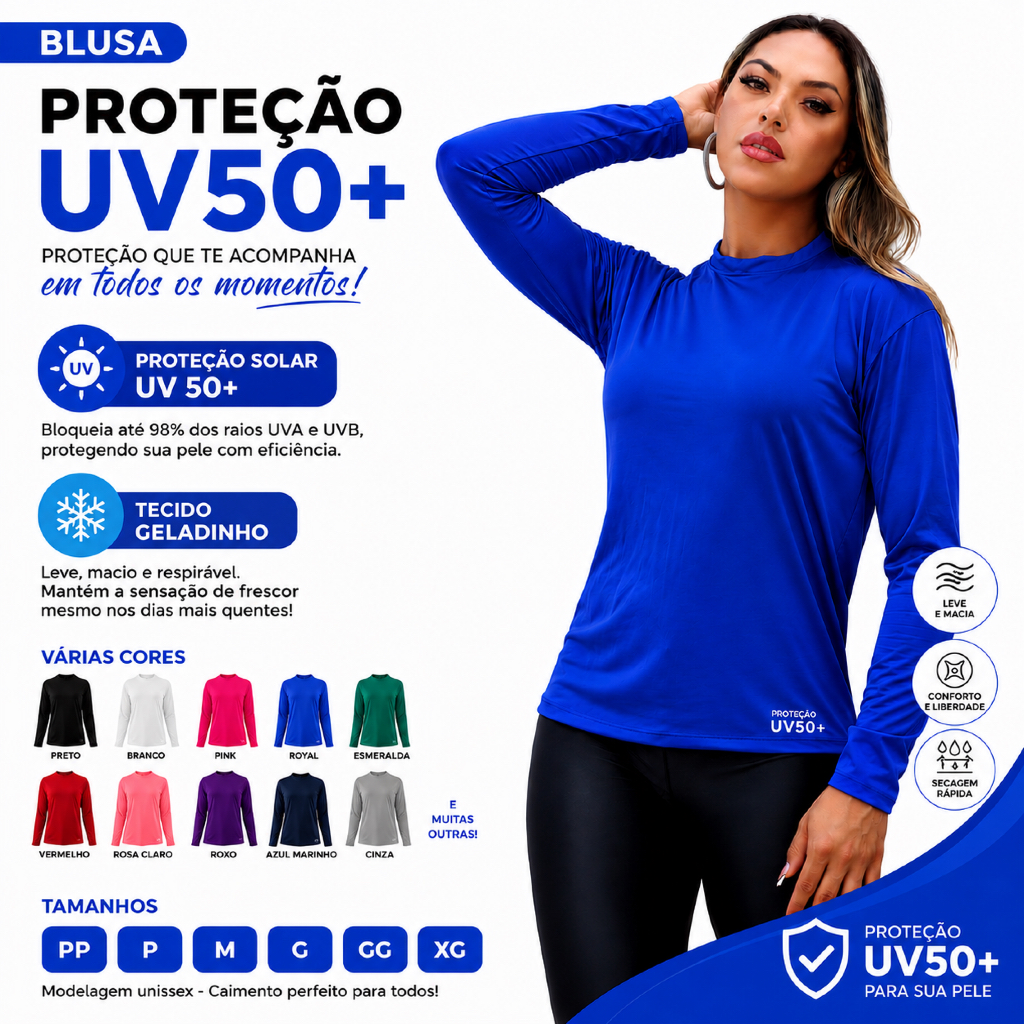 Camisa Térmica Proteção Uv 50+ Feminina Camiseta Blusa Malha Fria Unissex Academia Manga Longa