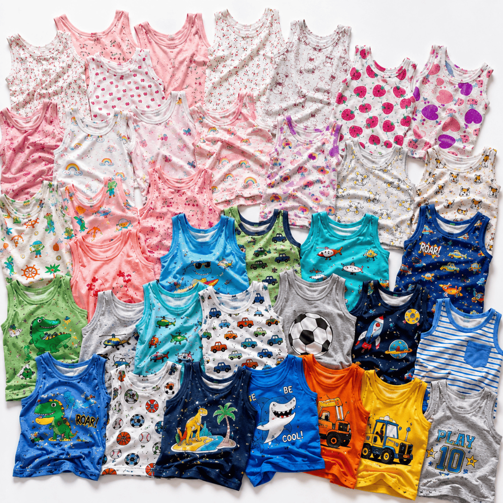 Kit 5 Camiseta Regata Divertida Bebê Infantil Blusa Menino Menina 100% Algodão Estampada