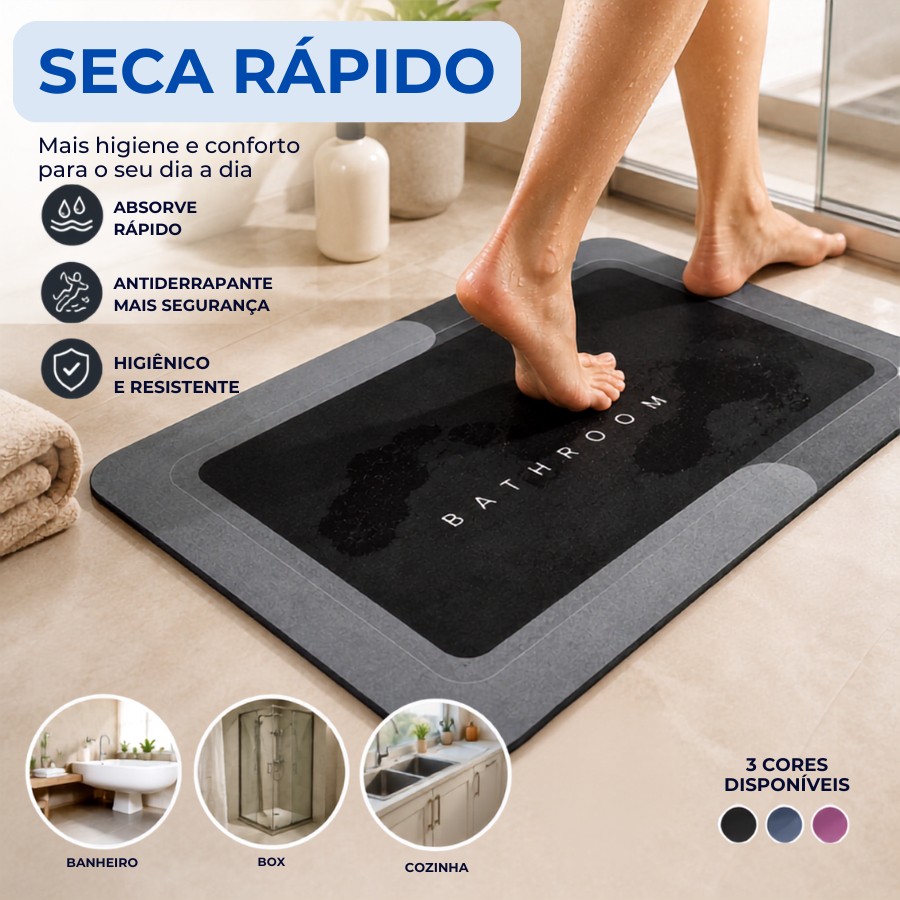 Tapete Antiderrapante 40x60cm Base Emborrachada Absorvente Para Banheiro Box Lavabo