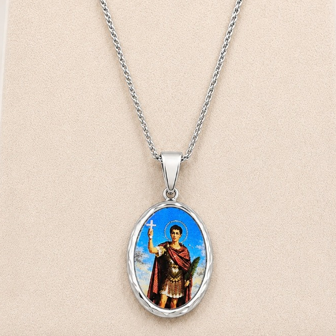 Colar Banhado a Prata Religioso São Jorge  Presente Religioso Joia Religiosa Fé e Proteção Unissex Masculino Feminino
