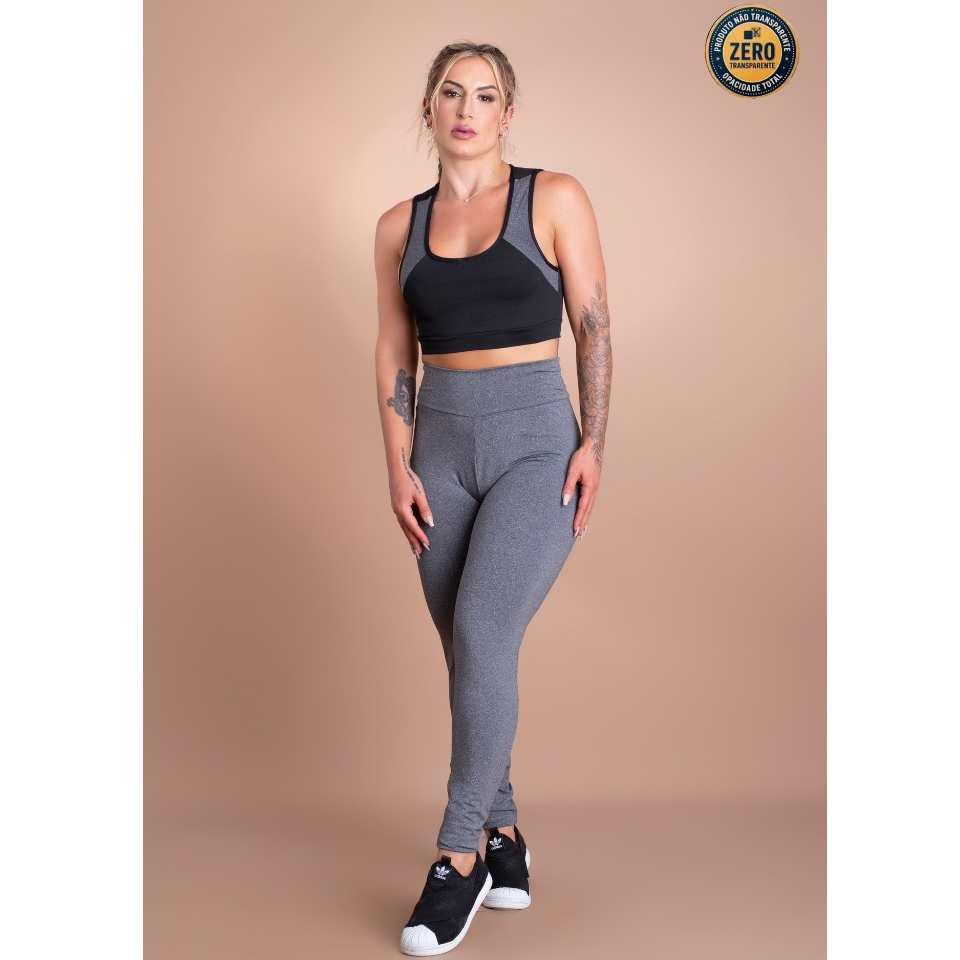 Conjunto Fitness Feminino Calça Legging Cintura Alta Lisa E Top Nadador Decote Costas Academia ZERO TRANSPARÊNCIA