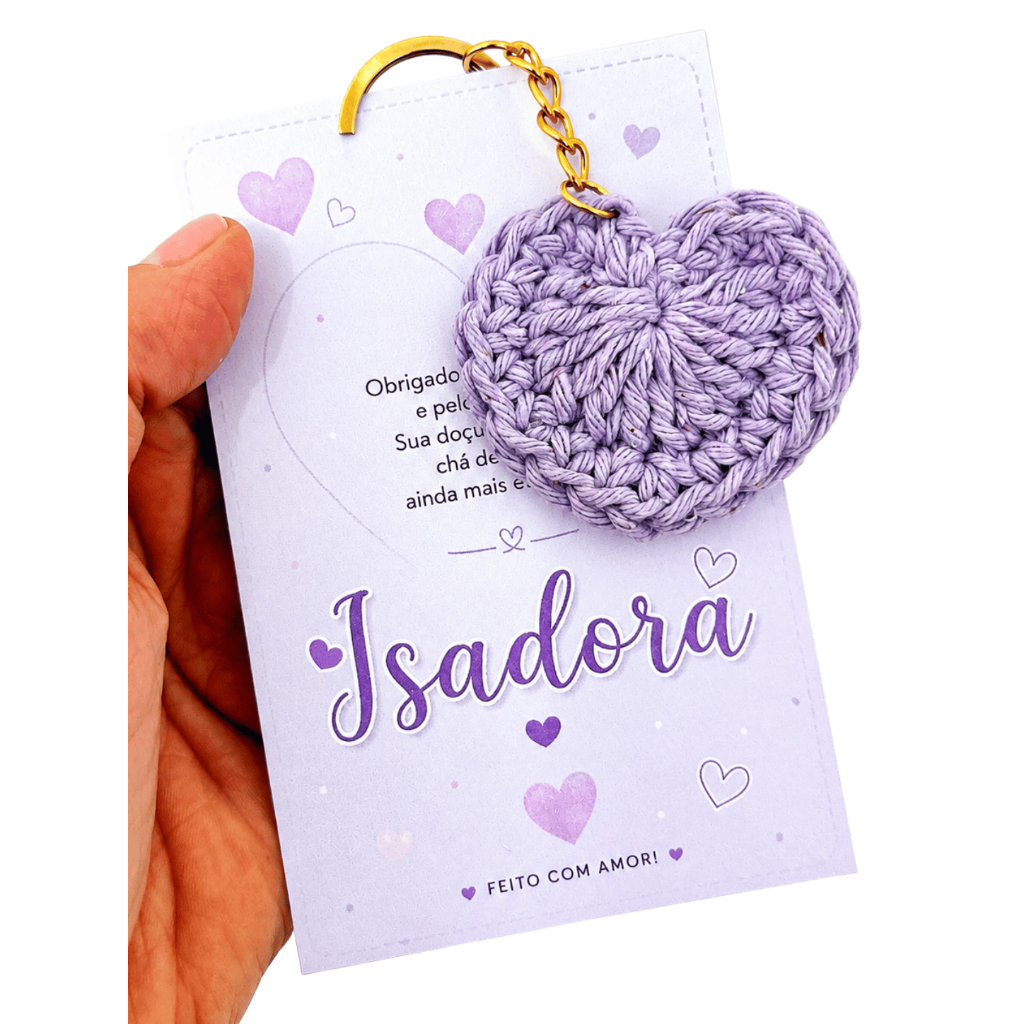 Lembrancinha Personalizada -  Chaveiro Coração de Crochê -  Maternidade, Batizado, Chá de Bebê, Aniversário