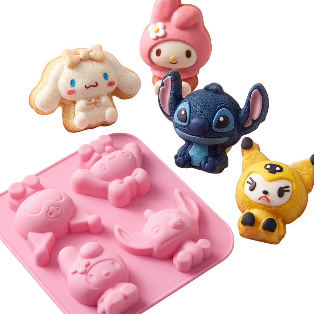 Molde Silicone 4 Desenhos Stitch Kumori Sanrio Sabonete Sabão Velas biscut Doces