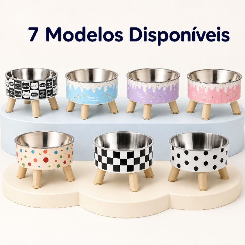 Comedouro Bebedouro Elevado para Cães e Gatos com Tigela de Aço Inoxidável 14x9cm yh8329