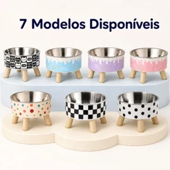 Comedouro Bebedouro Elevado para Cães e Gatos com Tigela de Aço Inoxidável 14x9cm yh8329