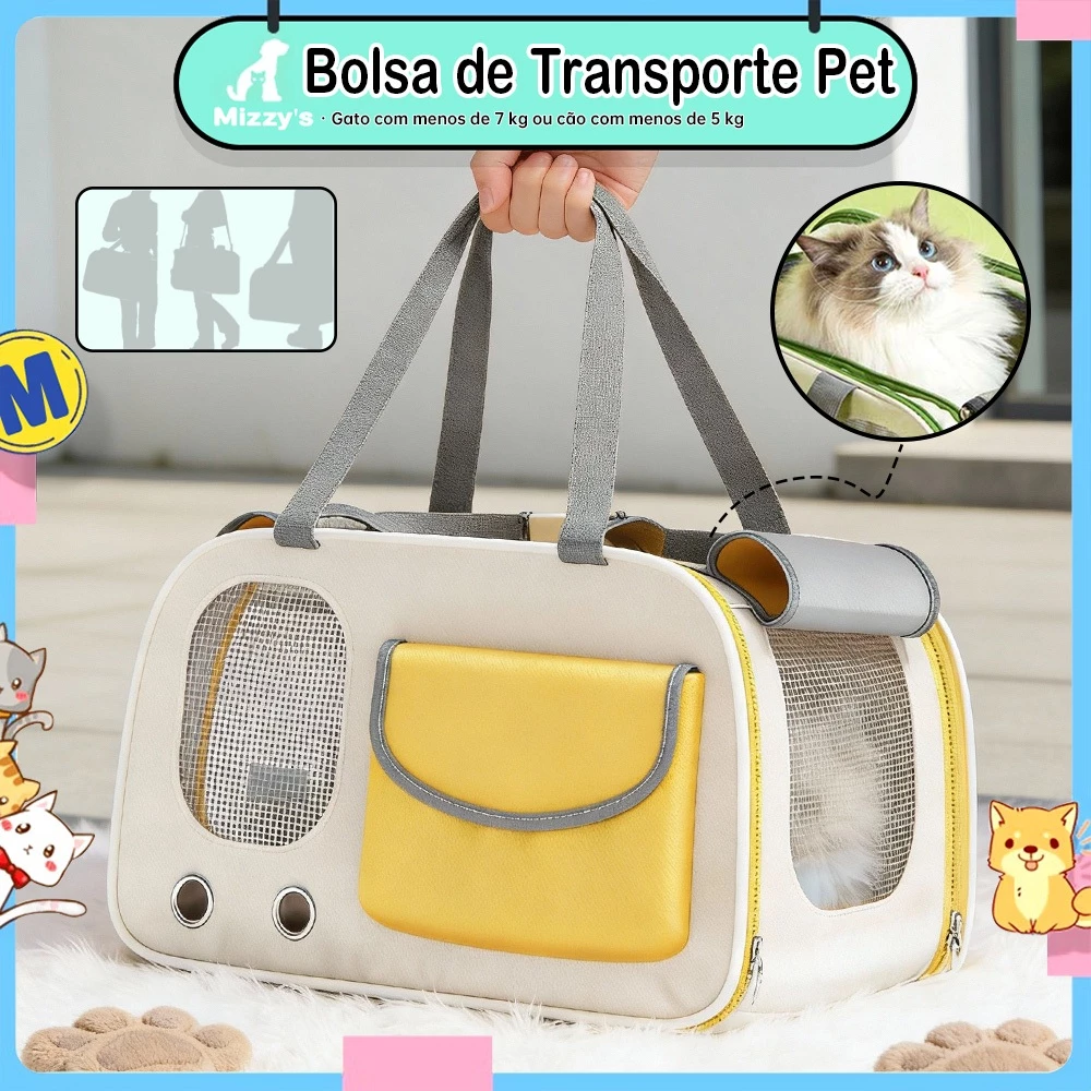 Bolsa de Transporte para Gatos até 10kg Respirável e Dobrável 45x26x28cm com Alça Ajustável