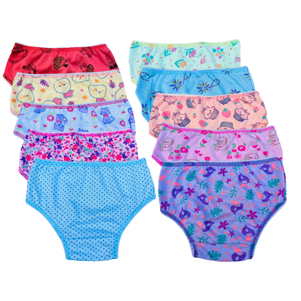 Kit 5 e 10 Calcinha Infantil Malha Fina Estampas Sortidas P M G GG
