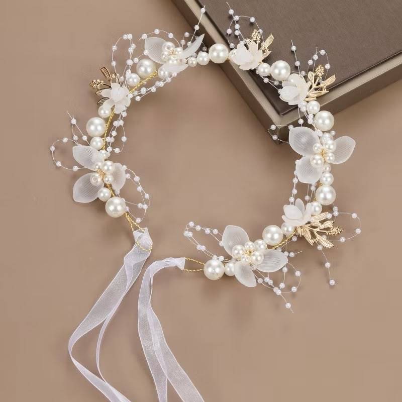Tiara de Noiva com Pérolas e Flores 3D Acessório de Cabelo Elegante para Casamento, Festa e Debutante