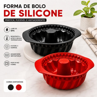 Forma Silicone 24cm Bolo Pudim Redonda com Furo  Antiaderente Flexível Assadeira Forno Torta Cozinha