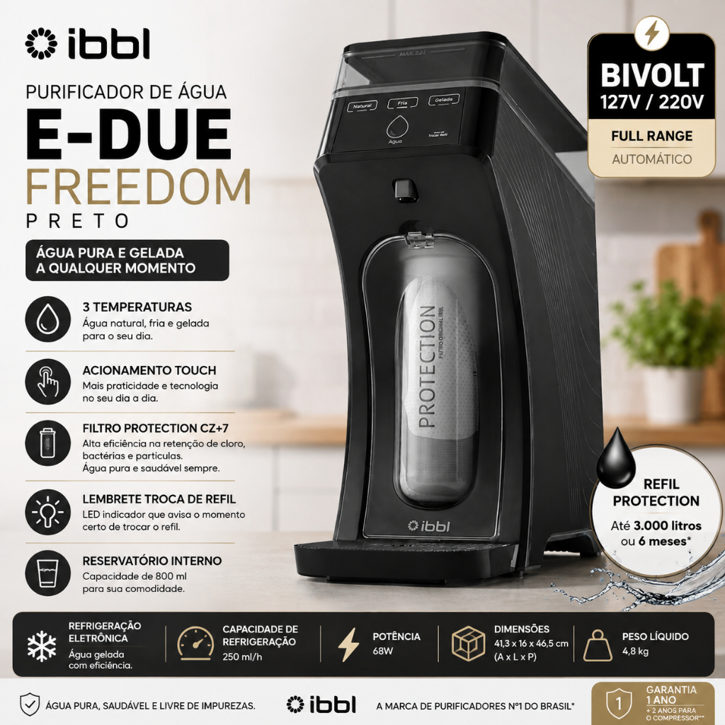 Purificador de Água IBBL E-Due Freedom Eletrônico Grafite
