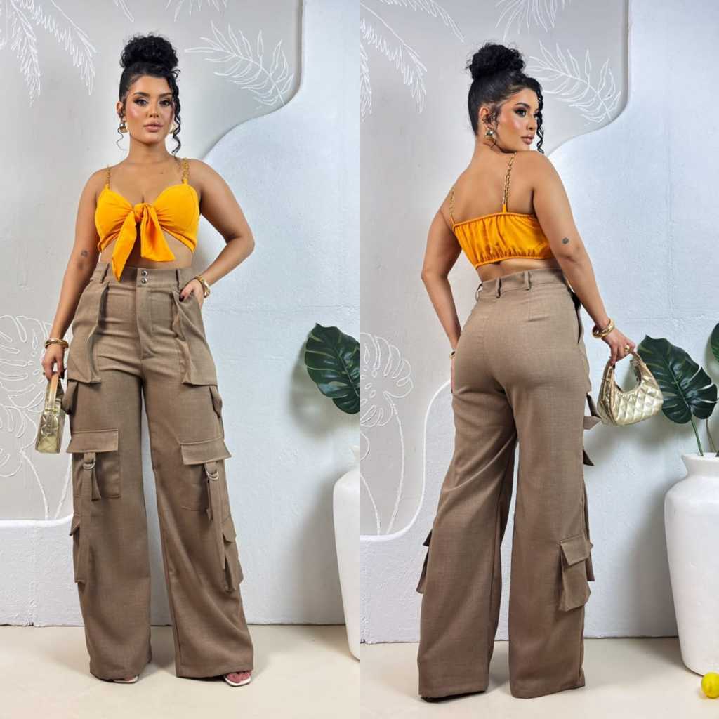 Calça Cargo Maxi Casual Feminino