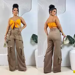 Calça Cargo Maxi Casual Feminino