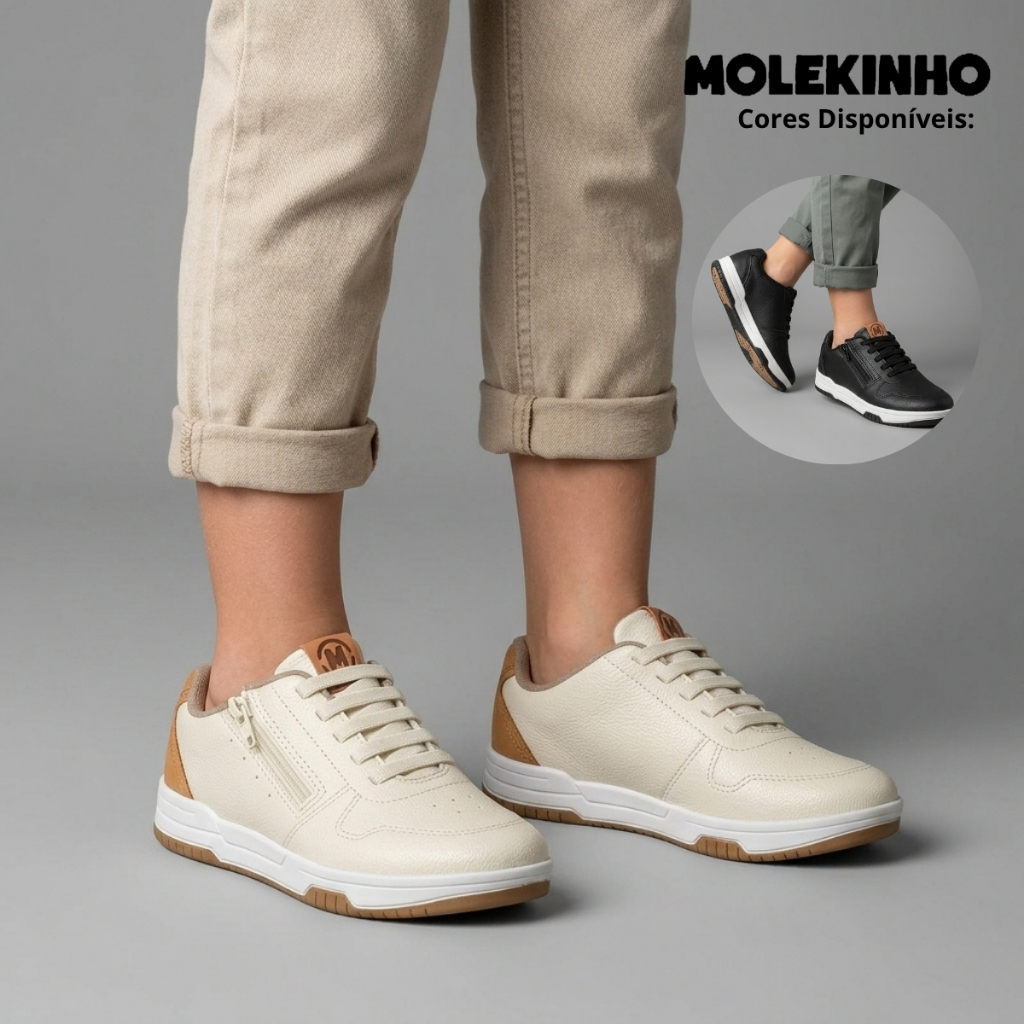 Sapatênis Molekinho Juvenil Casual Confortável Zíper Calce fácil Colegial Original
