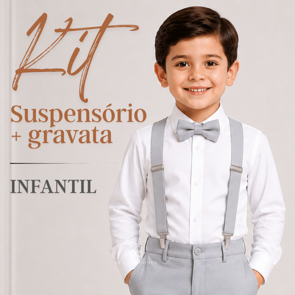 Kit Suspensório Cinza Claro + Gravata Borboleta Infantil