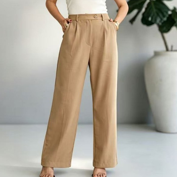 Calça Feminina Wide Leg Alfaiataria Cintura Alta, Pantalona Solta com Bolso, Confortável para Trabalho e Dia a Dia