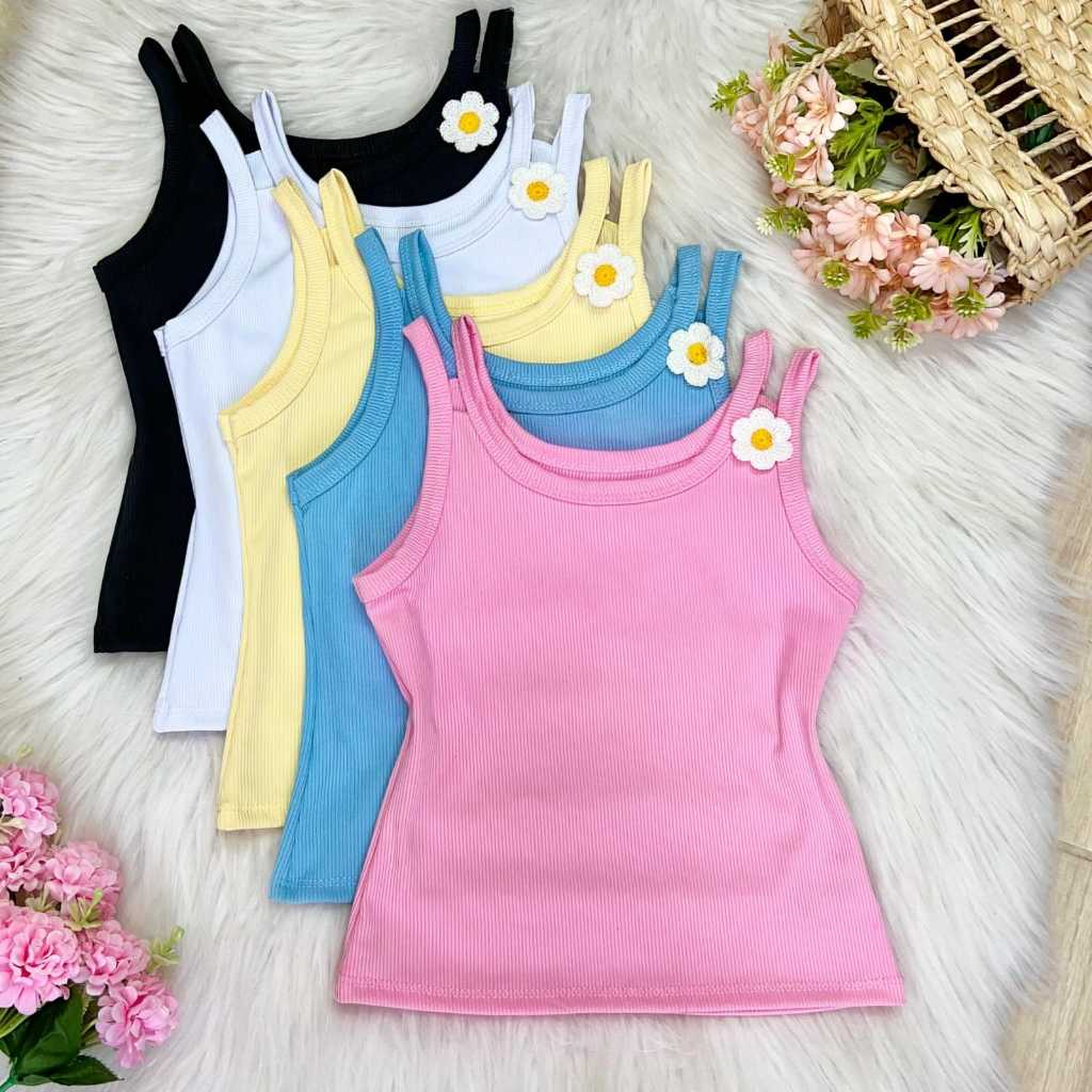Blusa Regata Flor Ribana Canelado Para Meninas Elegantes e Charmosas