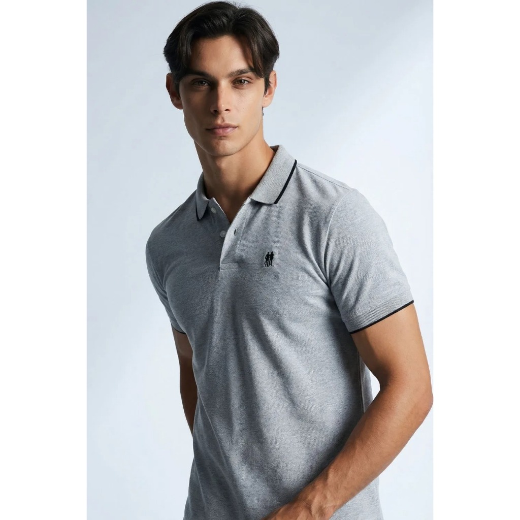 Polo Meia Malha Lisa Polo Wear Cinza Claro