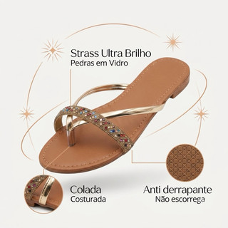 Rasteirinha de Luxo com Strass Pedraria Sandália Feminina Elegante Festa Verão