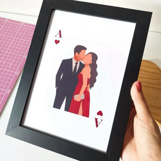 Quadro Personalizado Estilo Desenho Casal Presente Dia dos Namorados Moldura 15x21