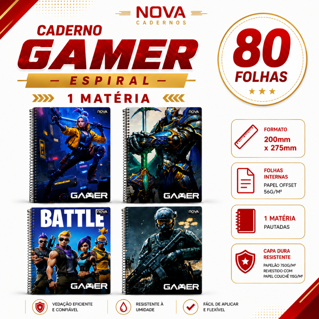 Caderno Capa Dura Colegial Game 1 Matéria Universitário 80 Folhas Menino