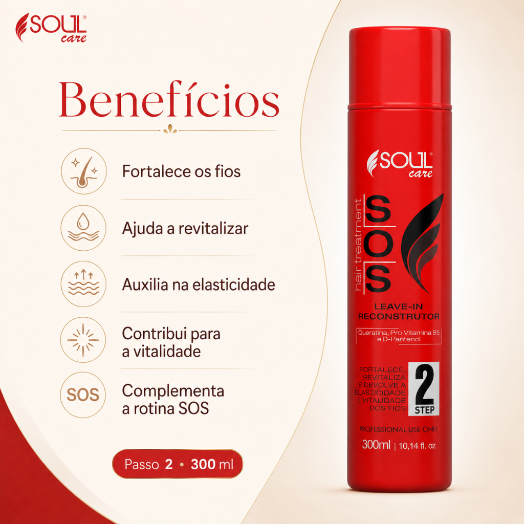 Reconstrução Capilar Profunda SOS Queratina Soul Care 300g Cauterização Cronograma Sem Sulfato
