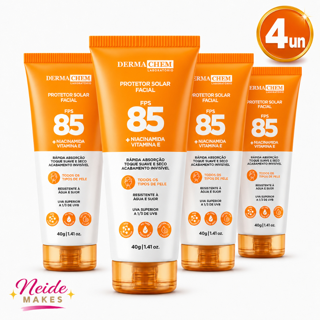 Kit 4 Protetor Solar Rosto fps 85 Toque Seco Rápida Absorção Toque Suave  Dermachem