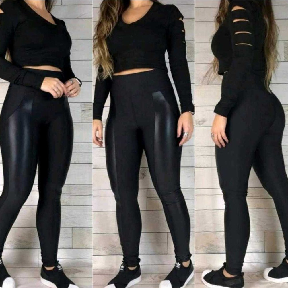 Legging Flanelada Grossa - Calça Peluciada Forrada, Costura Reforçada e Detalhe em Cirrê Couro para Inverno