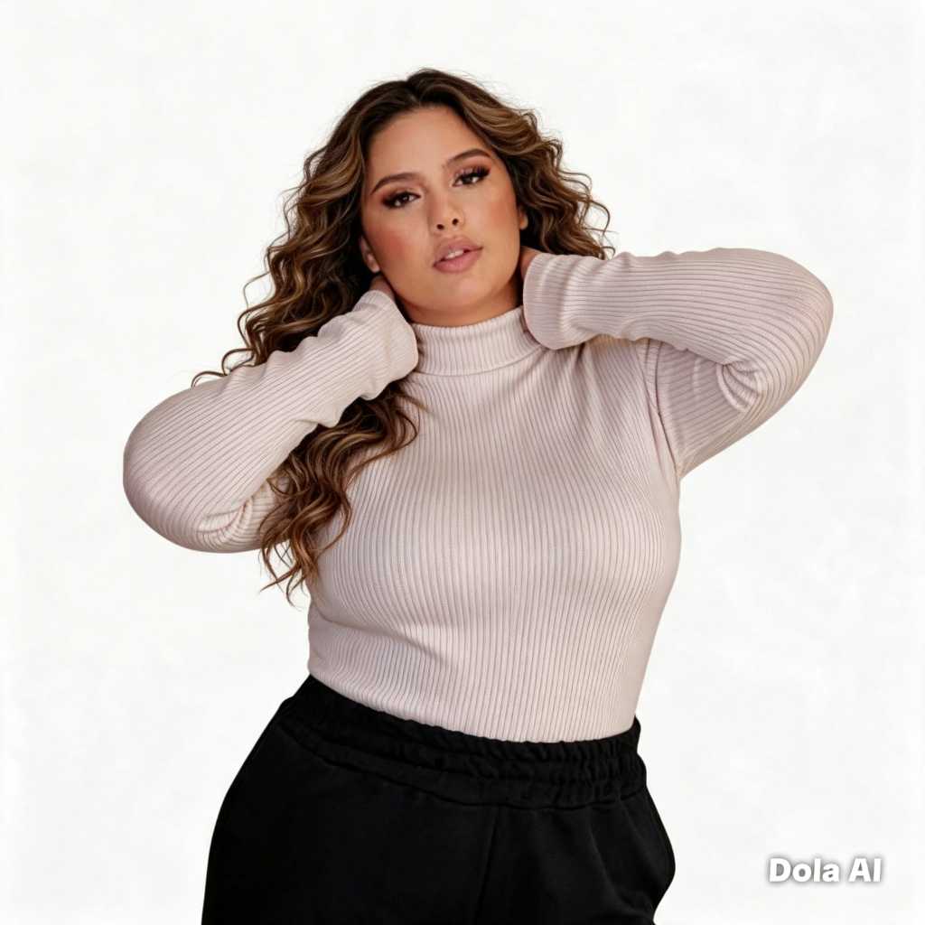 Blusa Feminino Plus Size Cacharrel Segunda Pele Canelada Manga Longa Gola Alta Tamanho G1,G2,G3