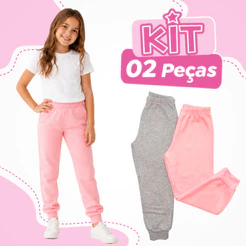 Kit 2 Calças Infantil Menina 2 ao 10 Anos Moletom Peluciado Quentinho Confortável Inverno com Elastico