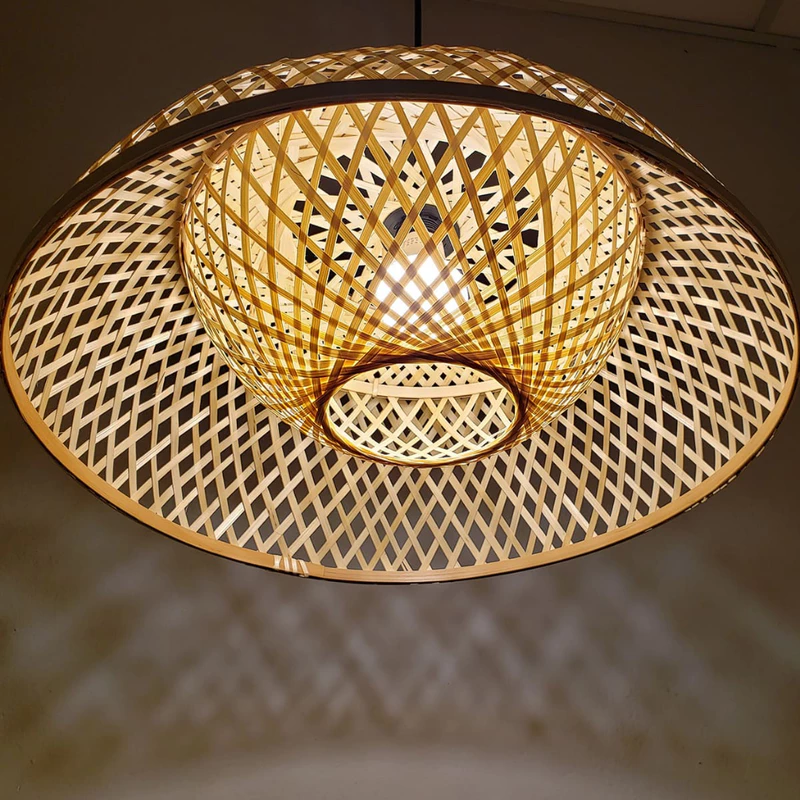 Conjunto de Luminárias Pendentes de Teto em Bambu Rattan Rustico — foto 8
