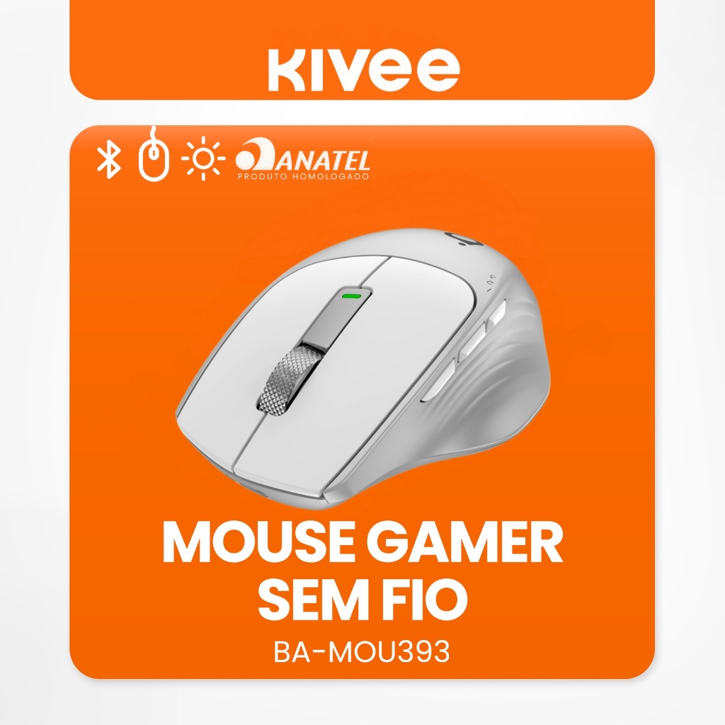Kivee X Basike Mouse Sem Fio Bluetooth 2.4G Silencioso Ergonômico, DPI Ajustável, Entrada USB-C, Bateria 600mAh MOU393