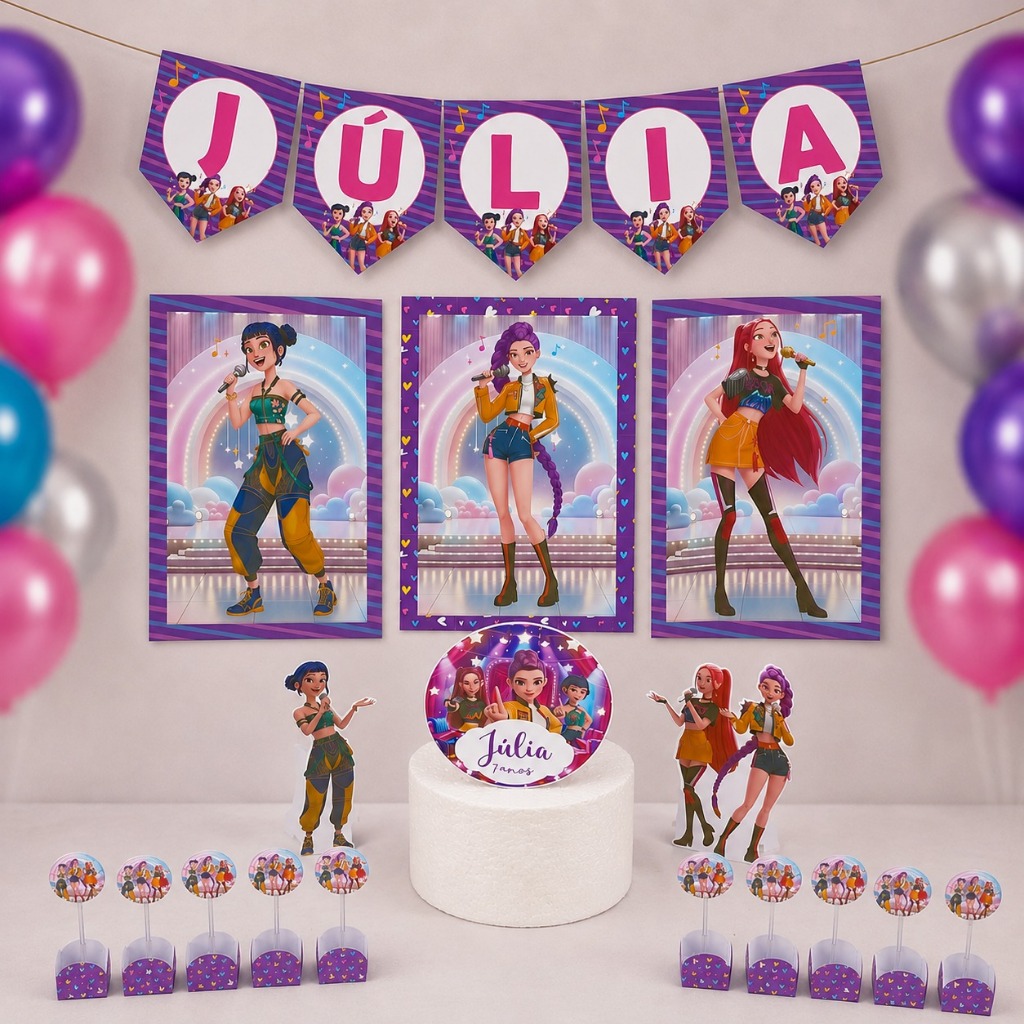 Kit só um bolinho Guerreiras do Kpop Huntr aniversário infantil decoração lembrancinha personalizada