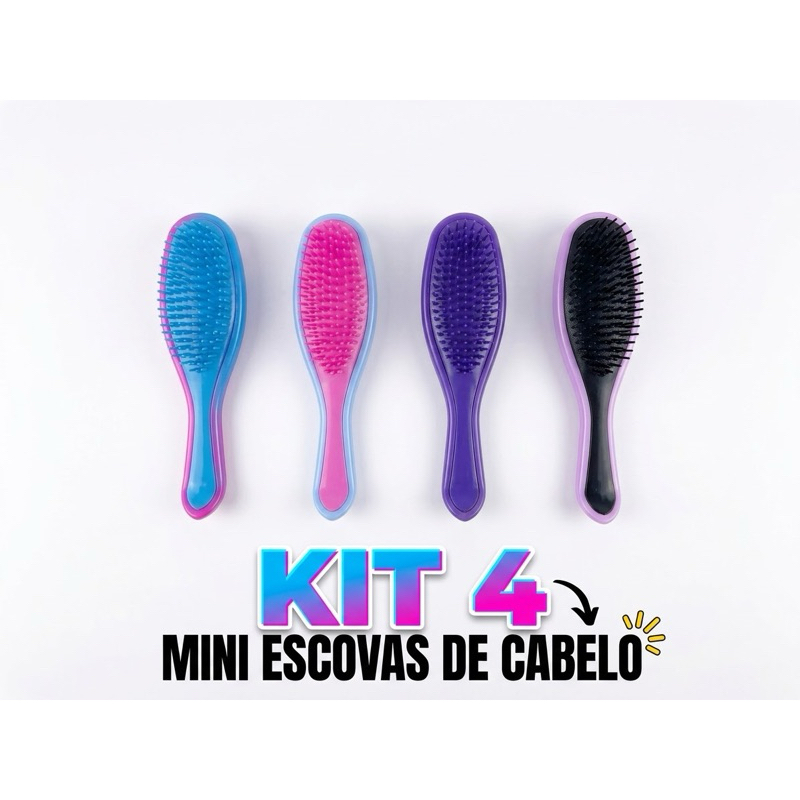 kits com 1, 2, 3 ou 4 Mini Escovas de Cabelo anti frizz tipo Tangle Teezer