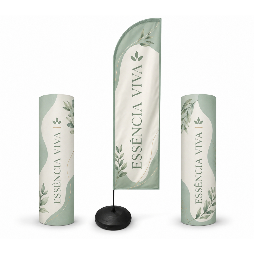 Kit Wind Banner 2 Metros + 2 Totens Elipticos Lamá Personalizado com Sua Marca