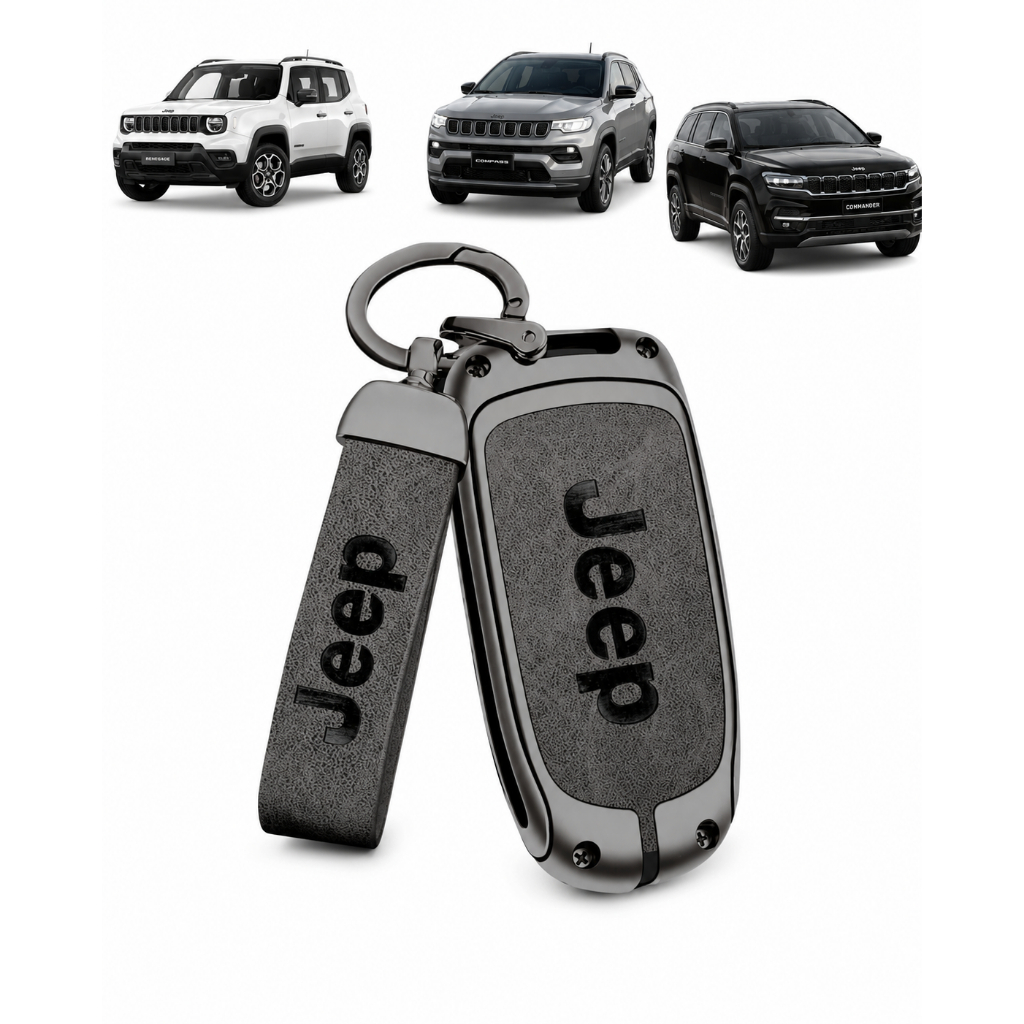 Capa Chave Presença Jeep Couro Metal Luxo Com Chaveiro