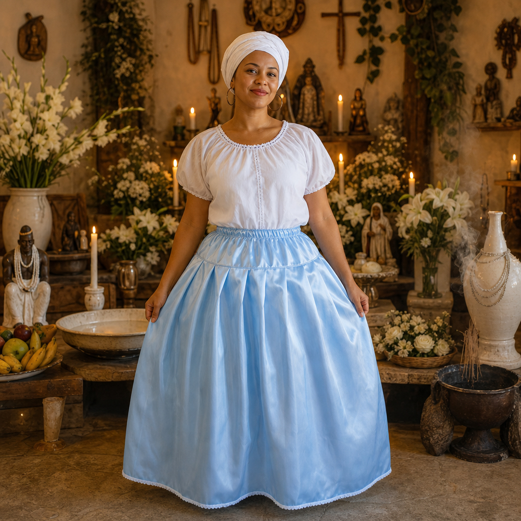 Saia Azul De Cetim Umbanda E Candomblé Iemanjá Feminina