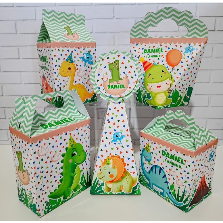 Kit Caixinha Personalizada Dino Dinossauro Baby | Lembrancinha Festa Aniversário Dinossauros "pegue e monte"