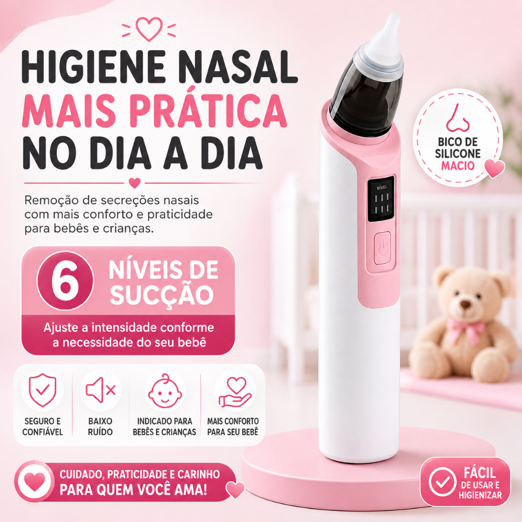 Aspirador Nasal Bebê Recarregável Silicone Macio Limpeza Nasal Infantil Portátil USB
