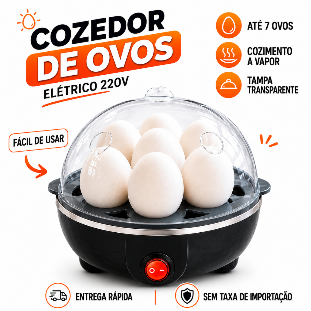 Cozedor De Ovos Elétrico 7 ovos Portátil Cozinha A Vapor 220v Preto Máquina De Cozinhar ovo
