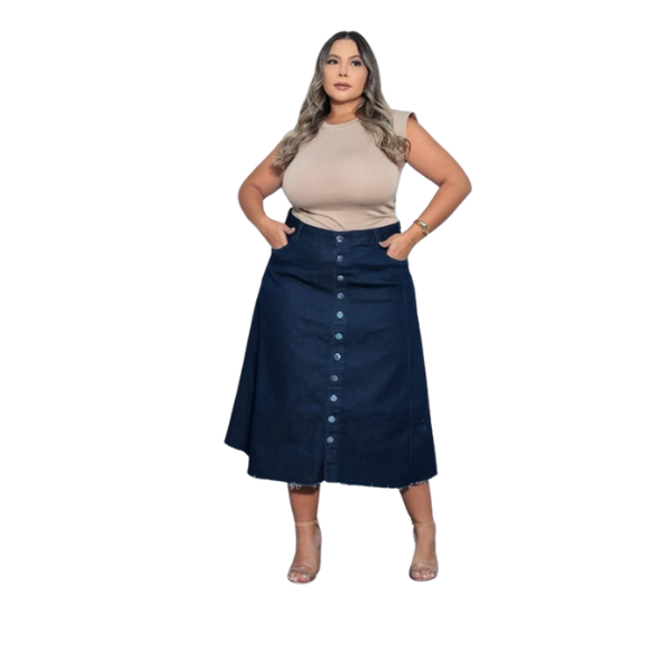 Saia Jeans Plus Size MIDI Evangélica Com Lycra tendência Moda Grande