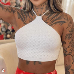 Cropped Top Tricot Modal Frente Uníca Moda Feminina Com Detalhe Delicado Tendência Verão e Praia