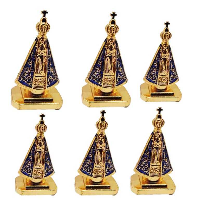 Enfeite Painel Carro Imagem Nossa Senhora Aparecida Metal Dourado Auto Colante