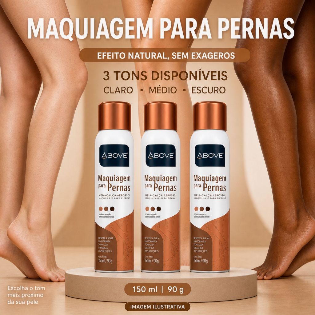 Maquiagem para Pernas Meia-Calça Spray - Efeito Natural e Resistente à Água, Clara 150ml