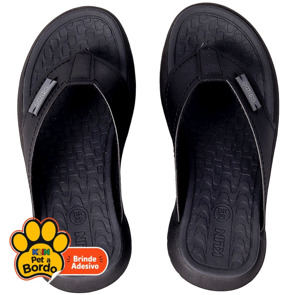 Chinelo Klin Infantil Masculino Preto Grafite Sandália Dedo Confortável Menino Verão Praia Piscina
