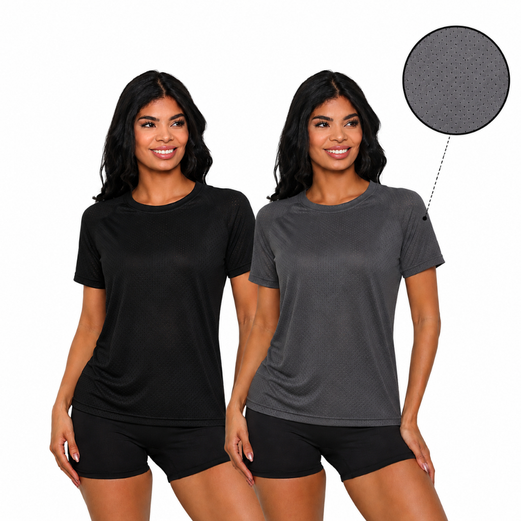 Kit 2 Camiseta Feminina Dry Fit Blusa DryFit Furadinha Respirável Secagem Rápida Academia Fitness Corrida Musculação