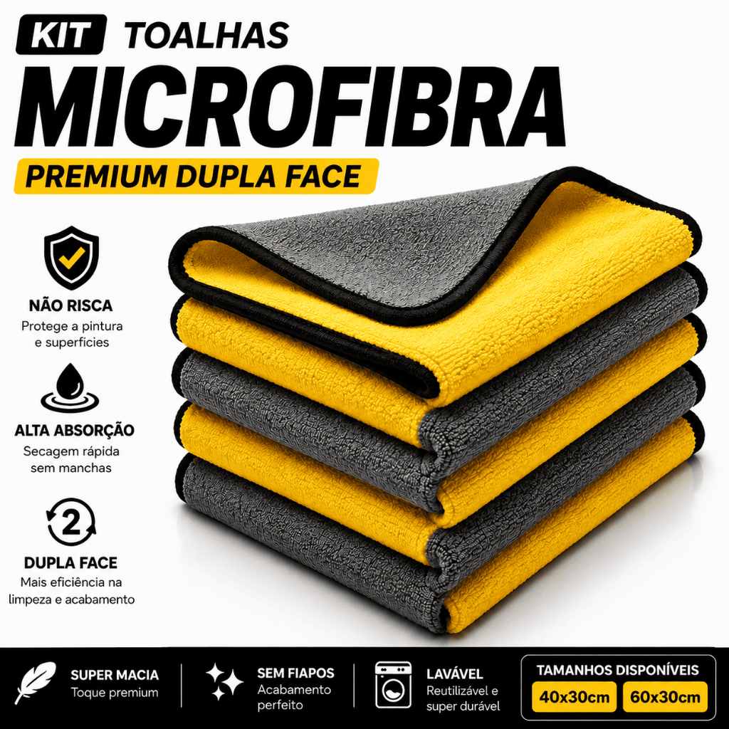 Flanelas Pano Toalha Microfibra Automotiva Premium 1 ,2 e 3 Unidades  30x40 e 30x60 Cm Para Lavagem de Carro
