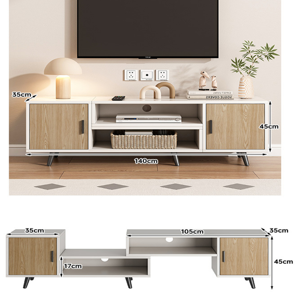 Rack para TV 175cm 3 Prateleiras,Aparador Retro com 2 Gavetas,Suporta TV 32‑70 Polegadas,Móvel para Sala Estar Decoração — imagem 2 de 2