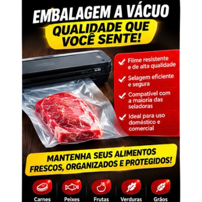 Embalagem Plastica Saco a Vácuo 22x22 cm (22-22-12) Lisa e Transparente – Alta Resistência para Seladora a Vácuo