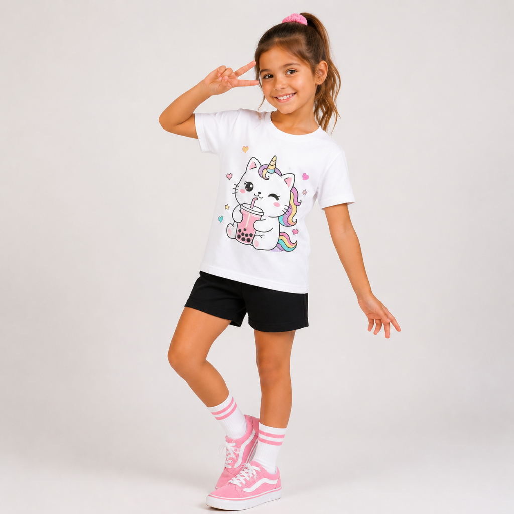 Conjunto Infantil Menina 2 ou 6 Peças Camiseta e Short Estampado Sortido Para Passeio e Dia a Dia
